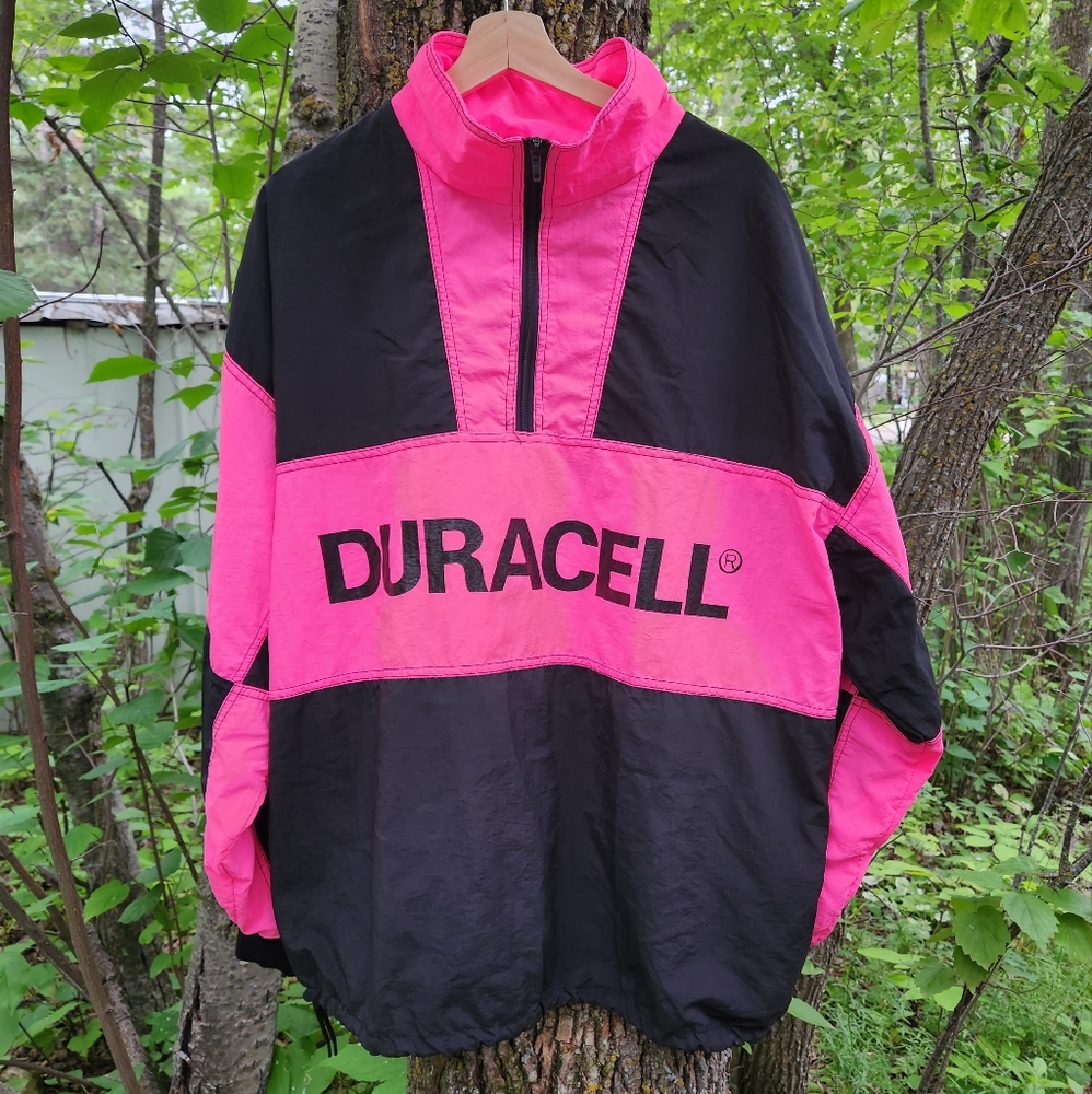 Grail Vintage 90s Neon Duracell Quarter Zip Pullover Windbreaker Men's XL Black